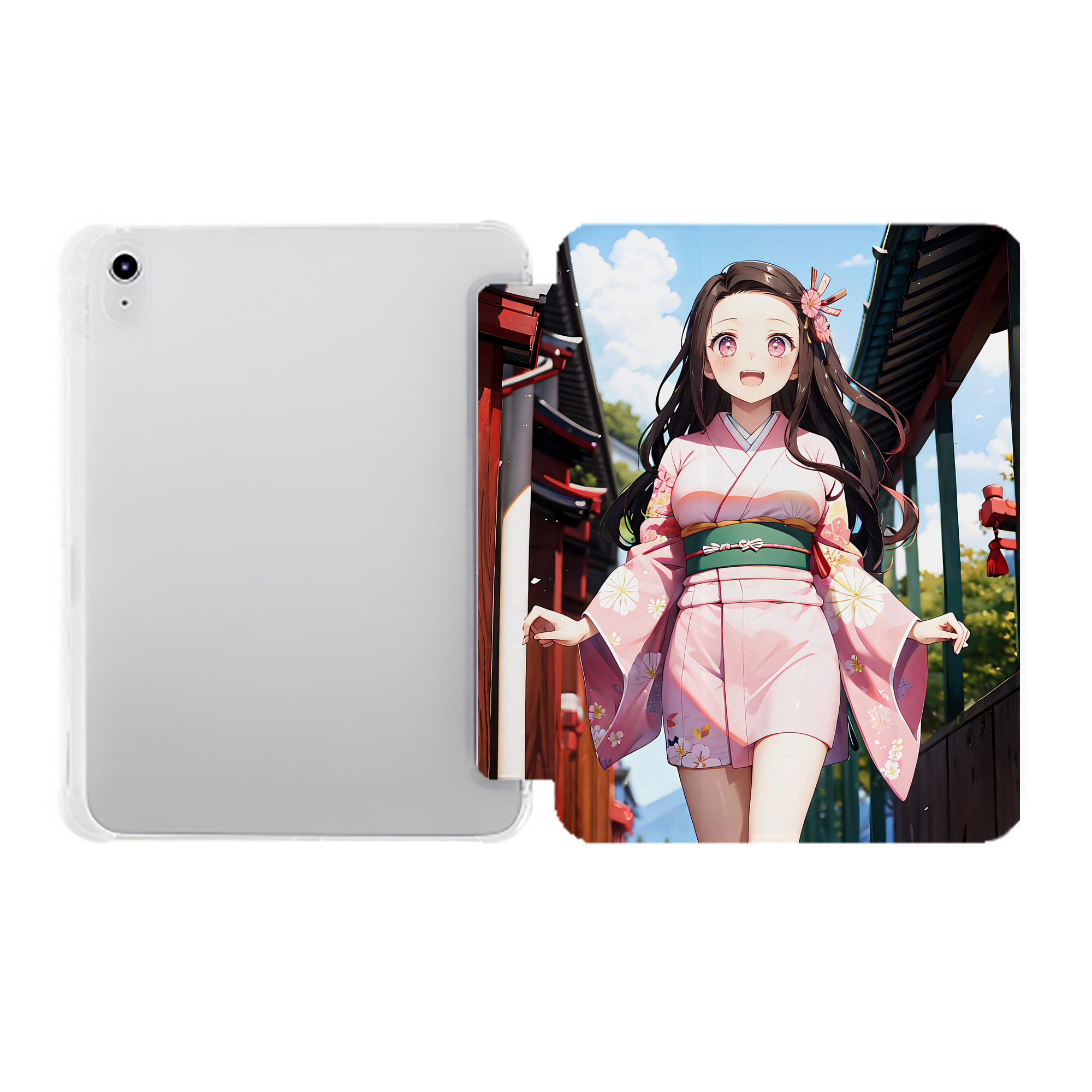 （画像用） 鬼滅の刃（きめつのやいば）竈門 禰󠄀豆子／かまど ねずこ Kamado Nezuko IPad ケース ペン収納付き 三つ折りスタンド PUレザー×シリコン 対応機種9.5/10.5/10.9インチ